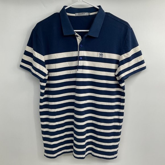 Japanese Brand Nautical Blue White Striped Polo Shirt Mens Size M - Picture 1 of 7